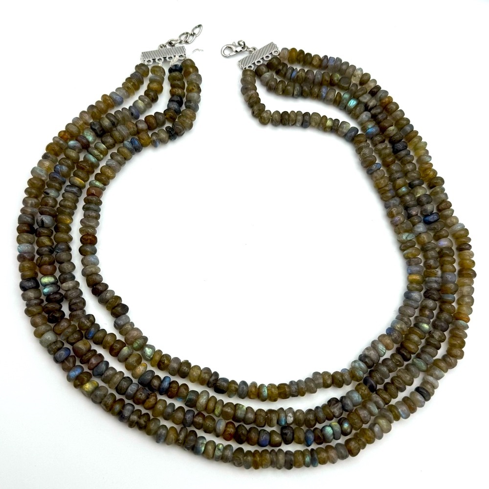 Multi-Strand Labradorite Rondelle Beaded Statement Necklace - Picture 3 of 7